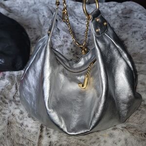 Juicy Couture Silver Hobo Bag with Gold Accents
